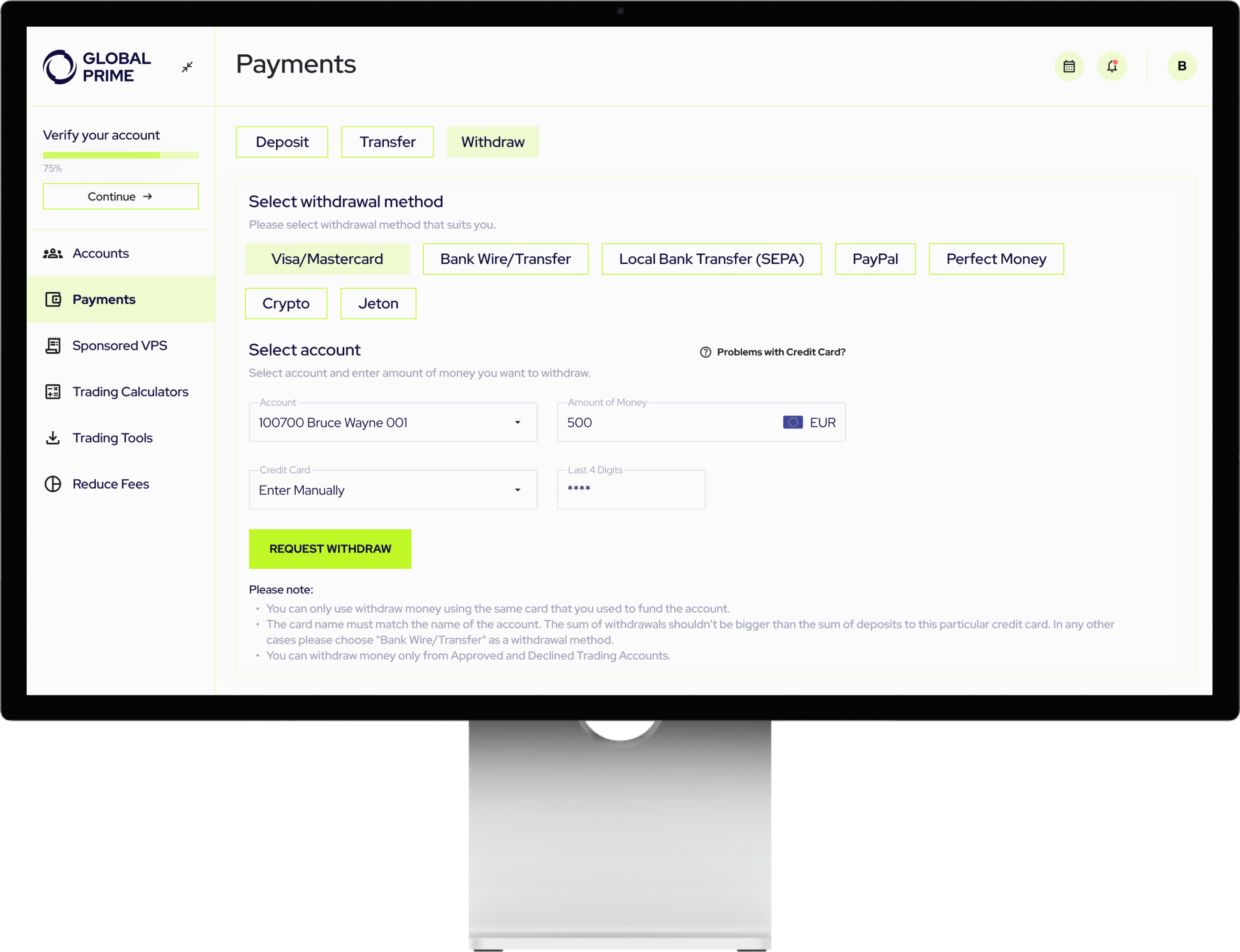 Deposits and Withdrawals | Forex & CFD Broker | Global Prime